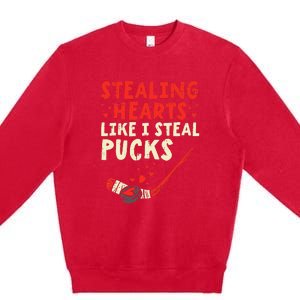 Stealing Heart Like I Steal Pucks Valentines Day Hockey Premium Crewneck Sweatshirt