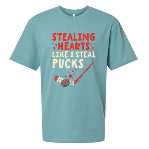 Stealing Heart Like I Steal Pucks Valentines Day Hockey Sueded Cloud Jersey T-Shirt