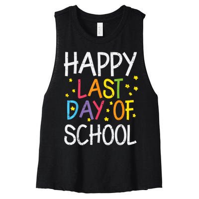 Stars Happy Last Day Of School Cute Graduation Teacher Women's Racerback Cropped Tank