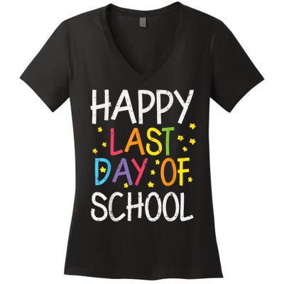 Stars Happy Last Day Of School Cute Graduation Teacher Women's V-Neck T-Shirt