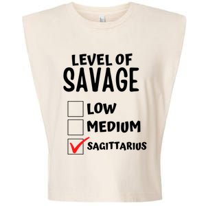 Sagittarius Horoscope Level Of Savage Zodiac Traits Pun Gift Garment-Dyed Women's Muscle Tee