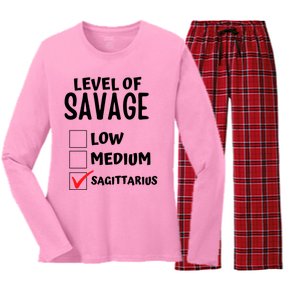 Sagittarius Horoscope Level Of Savage Zodiac Traits Pun Gift Women's Long Sleeve Flannel Pajama Set 