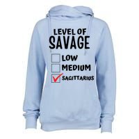 Sagittarius Horoscope Level Of Savage Zodiac Traits Pun Gift Womens Funnel Neck Pullover Hood