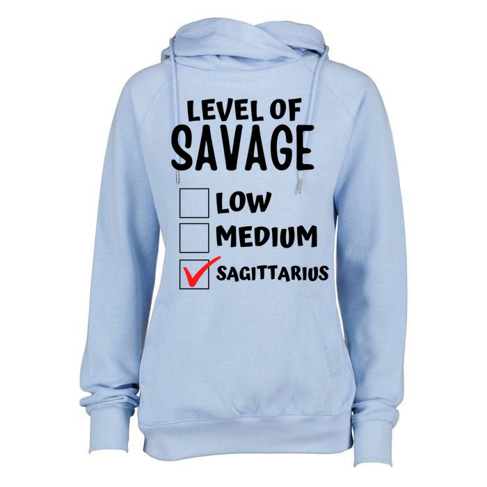 Sagittarius Horoscope Level Of Savage Zodiac Traits Pun Gift Womens Funnel Neck Pullover Hood