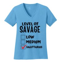 Sagittarius Horoscope Level Of Savage Zodiac Traits Pun Gift Women's V-Neck T-Shirt