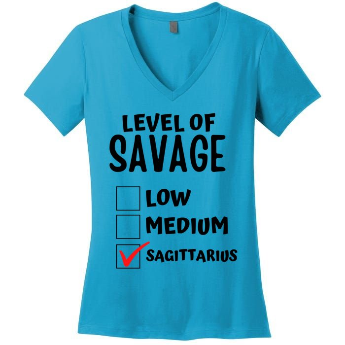 Sagittarius Horoscope Level Of Savage Zodiac Traits Pun Gift Women's V-Neck T-Shirt