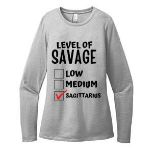 Sagittarius Horoscope Level Of Savage Zodiac Traits Pun Gift Womens CVC Long Sleeve Shirt