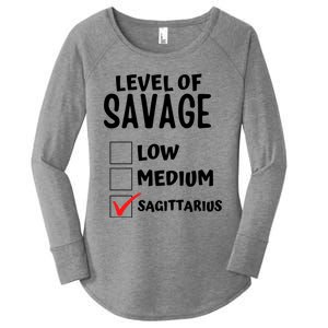 Sagittarius Horoscope Level Of Savage Zodiac Traits Pun Gift Women's Perfect Tri Tunic Long Sleeve Shirt