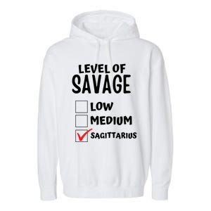 Sagittarius Horoscope Level Of Savage Zodiac Traits Pun Gift Garment-Dyed Fleece Hoodie