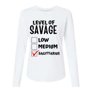 Sagittarius Horoscope Level Of Savage Zodiac Traits Pun Gift Womens Cotton Relaxed Long Sleeve T-Shirt