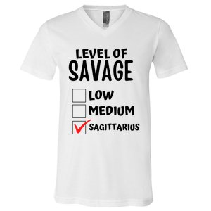 Sagittarius Horoscope Level Of Savage Zodiac Traits Pun Gift V-Neck T-Shirt