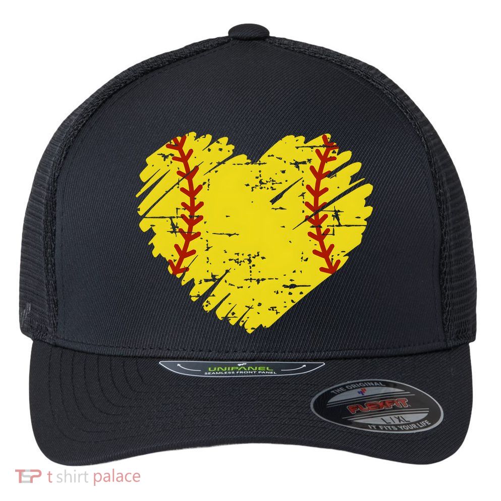 Softball Heart Lover Sporty Sport Flexfit Unipanel Trucker Cap