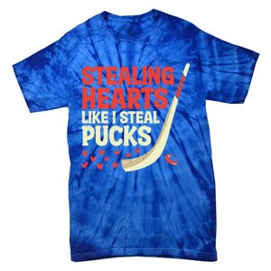 Stealing Hearts Like I Steal Pucks Cute Hockey Player Design Funny Gift Tie-Dye T-Shirt