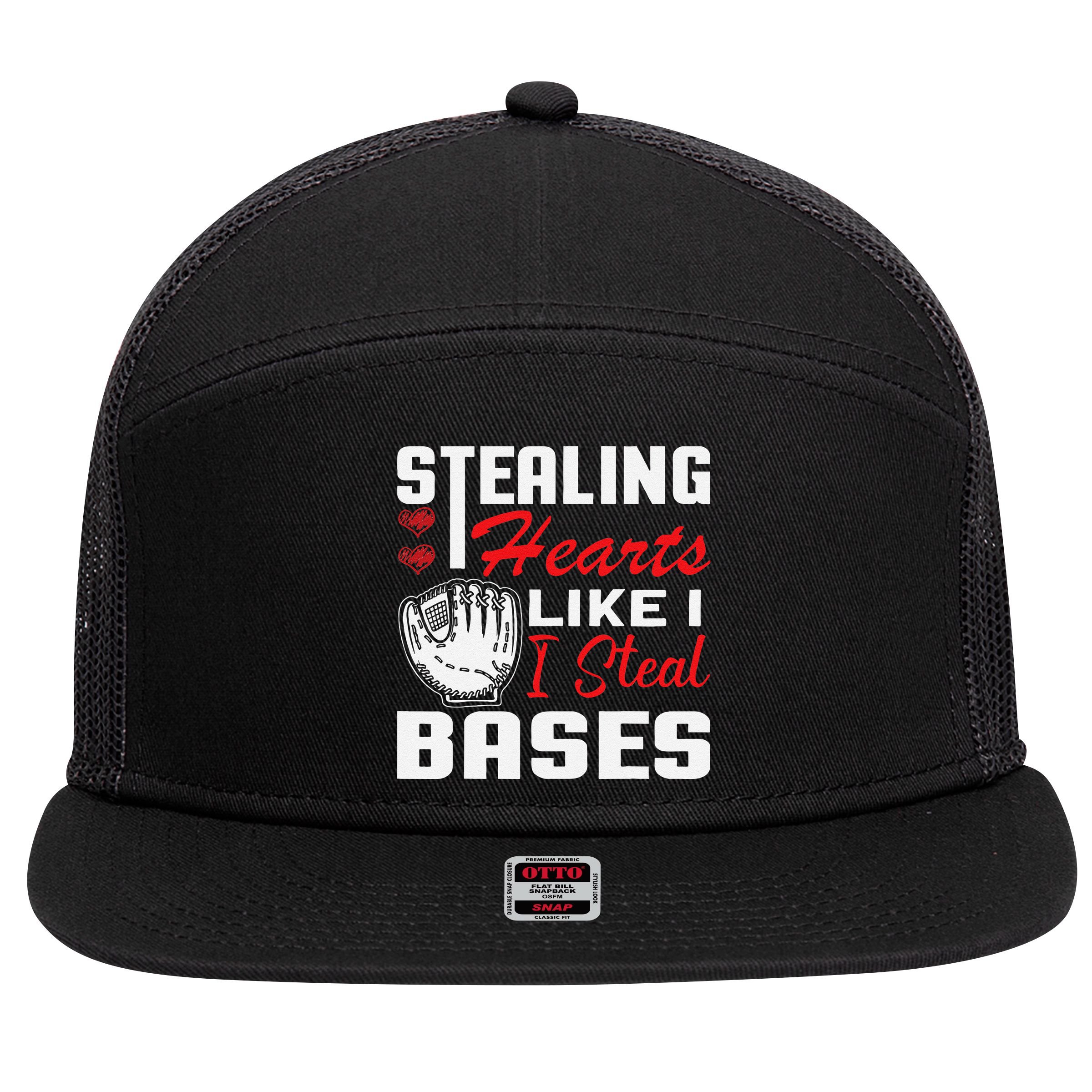 Stealing Hearts Like I Steal Bases Baseball Valentine's Day 7 Panel Mesh Trucker Snapback Hat