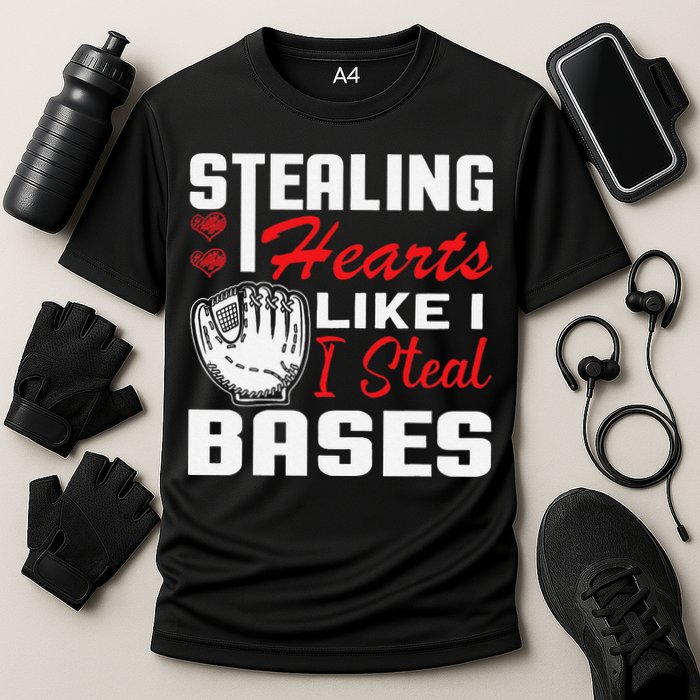 Stealing Hearts Like I Steal Bases Baseball Valentine's Day Cooling Performance Crew T-Shirt