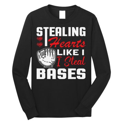 Stealing Hearts Like I Steal Bases Baseball Valentine's Day Long Sleeve Shirt