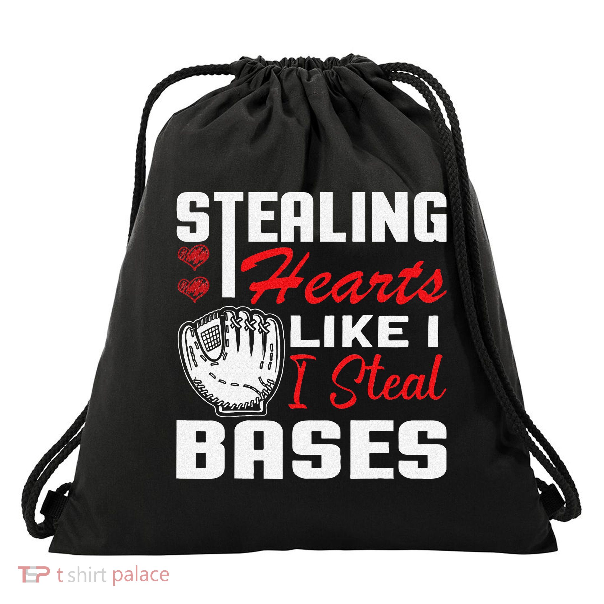 Stealing Hearts Like I Steal Bases Baseball Valentine's Day Drawstring Bag