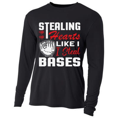 Stealing Hearts Like I Steal Bases Baseball Valentine's Day Cooling Performance Long Sleeve Crew