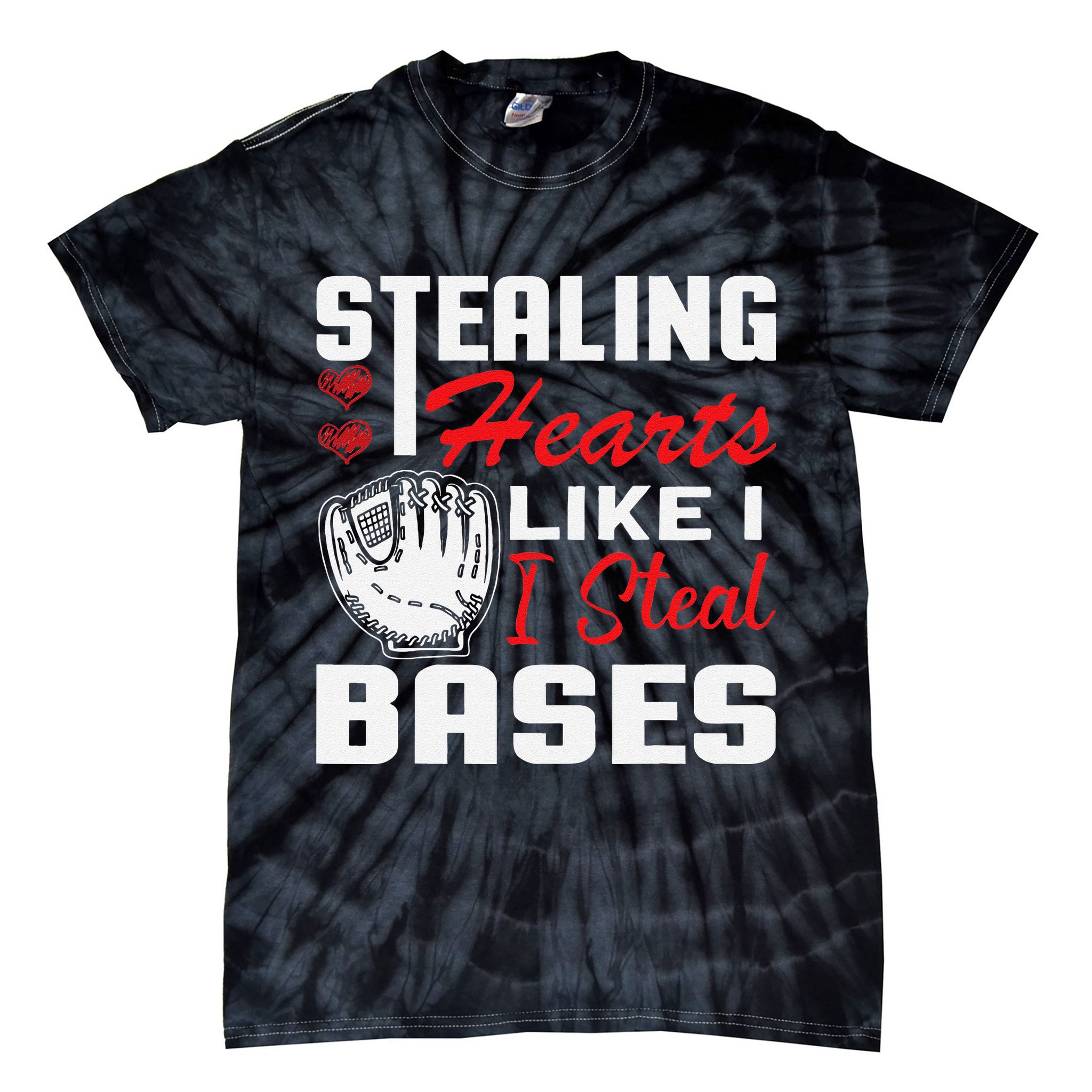 Stealing Hearts Like I Steal Bases Baseball Valentine's Day Tie-Dye T-Shirt