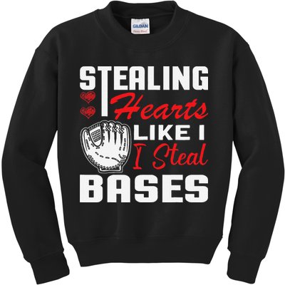 Stealing Hearts Like I Steal Bases Baseball Valentine's Day Kids Sweatshirt