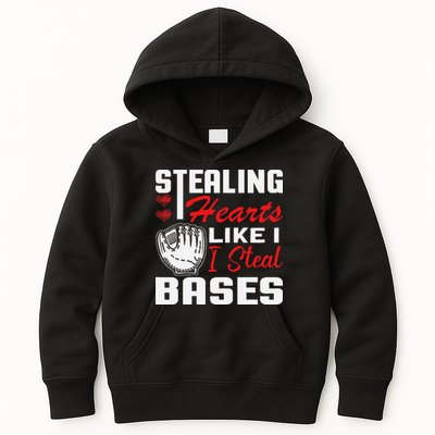 Stealing Hearts Like I Steal Bases Baseball Valentine's Day Kids Hoodie