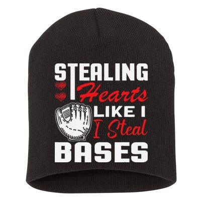 Stealing Hearts Like I Steal Bases Baseball Valentine's Day Short Acrylic Beanie