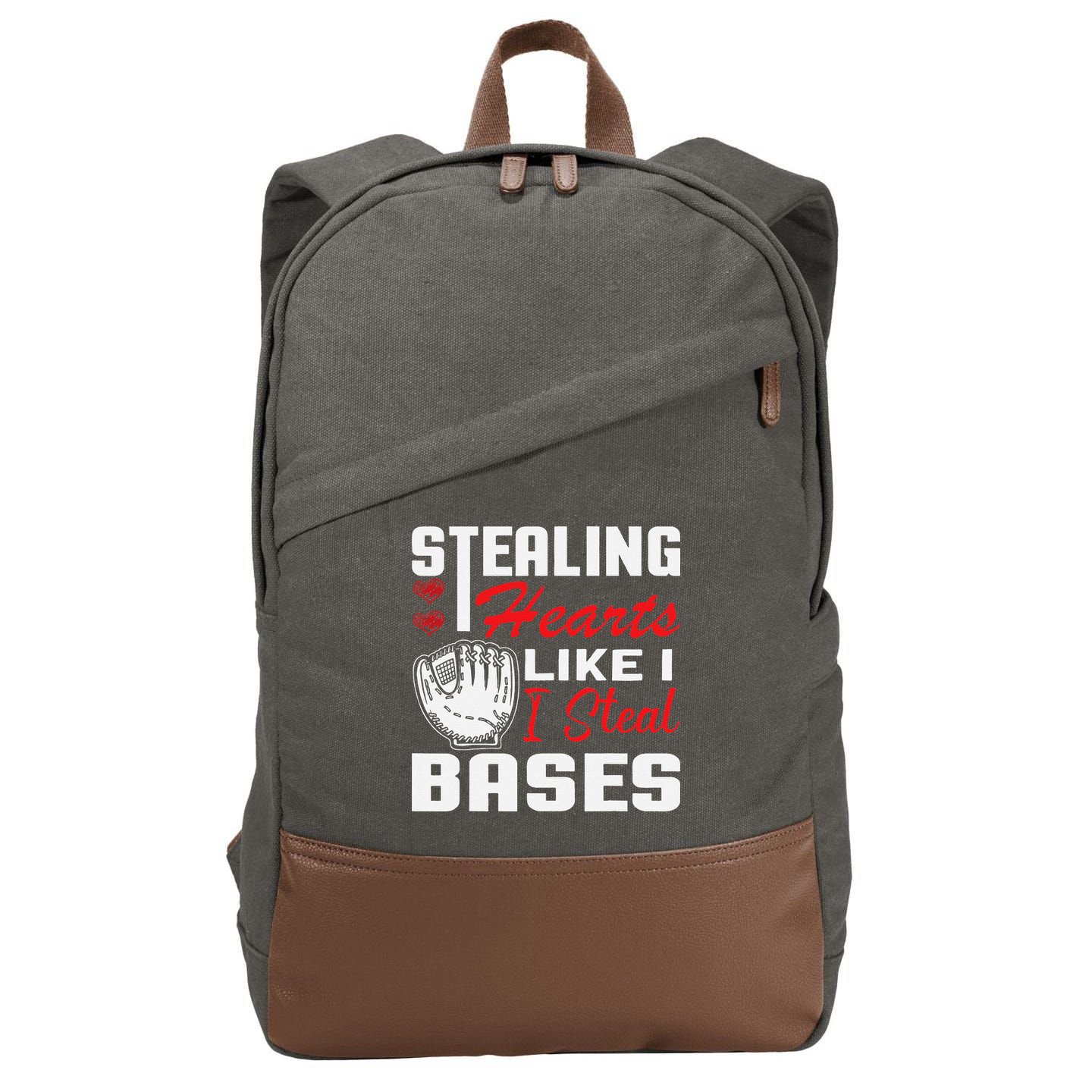 Stealing Hearts Like I Steal Bases Baseball Valentine's Day Cotton Canvas Backpack