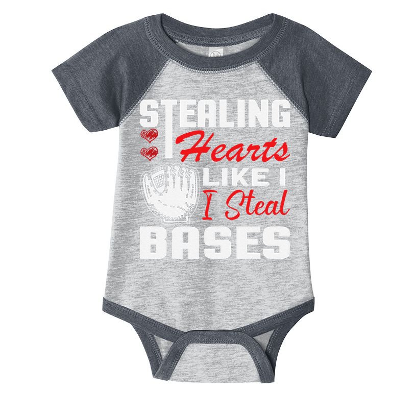 Stealing Hearts Like I Steal Bases Baseball Valentine's Day Infant Baby Jersey Bodysuit