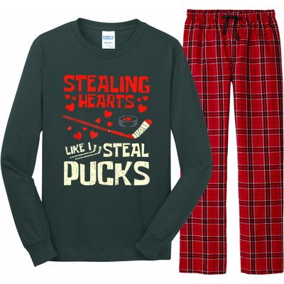 Stealing Heart Like I Steal Pucks Valentines Day Hockey Long Sleeve Pajama Set