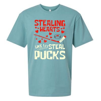 Stealing Heart Like I Steal Pucks Valentines Day Hockey Sueded Cloud Jersey T-Shirt