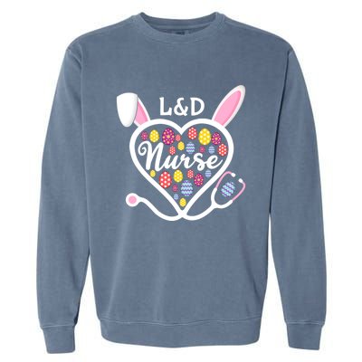 Stethoscope Heart L And D Nurse Easter Bunny Labor And Delivery Gift Garment-Dyed Sweatshirt