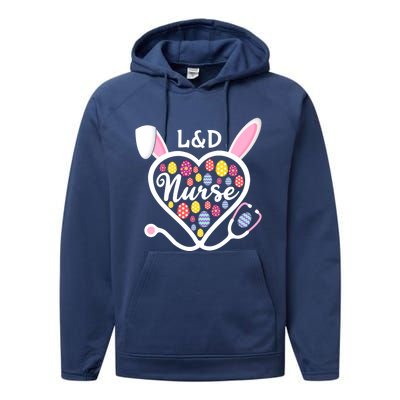 Stethoscope Heart L And D Nurse Easter Bunny Labor And Delivery Gift Performance Fleece Hoodie