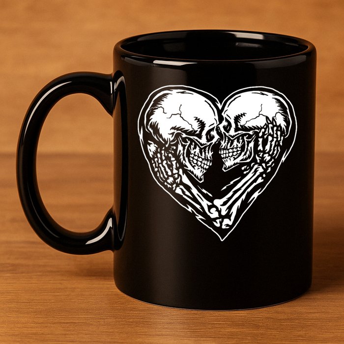 Skull Heart Love 11oz C Handle Ceramic Mug