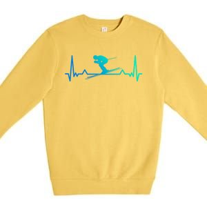 Skiing Heartbeat Line Funny Funny Gift Meaningful Gift Premium Crewneck Sweatshirt