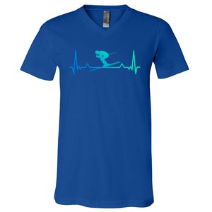 Skiing Heartbeat Line Funny Funny Gift Meaningful Gift V-Neck T-Shirt