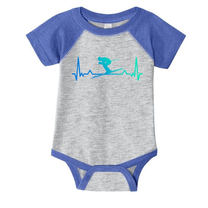 Skiing Heartbeat Line Funny Funny Gift Meaningful Gift Infant Baby Jersey Bodysuit