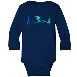 Skiing Heartbeat Line Funny Funny Gift Meaningful Gift Baby Long Sleeve Bodysuit