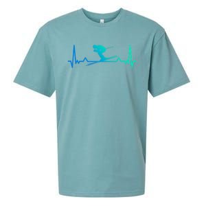 Skiing Heartbeat Line Funny Funny Gift Meaningful Gift Sueded Cloud Jersey T-Shirt