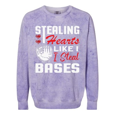 Stealing Hearts Like I Steal Bases Baseball Valentine's Day Colorblast Crewneck Sweatshirt