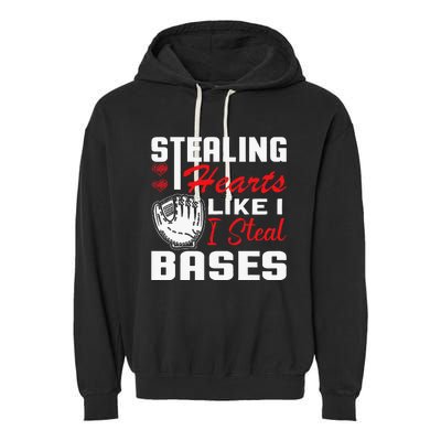 Stealing Hearts Like I Steal Bases Baseball Valentine's Day Garment-Dyed Fleece Hoodie