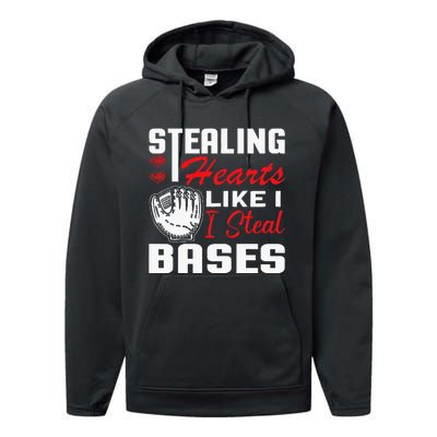 Stealing Hearts Like I Steal Bases Baseball Valentine's Day Performance Fleece Hoodie