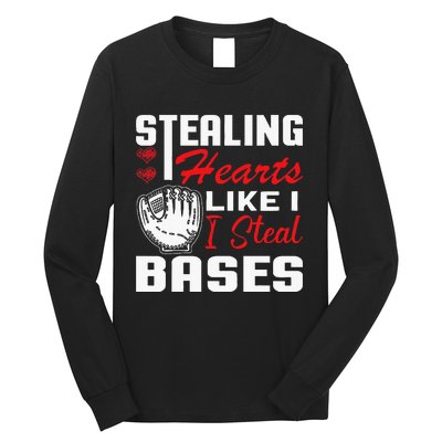 Stealing Hearts Like I Steal Bases Baseball Valentine's Day Long Sleeve Shirt