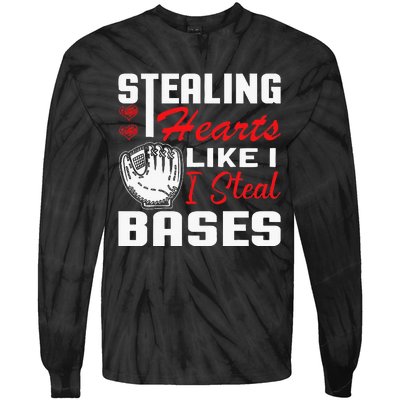 Stealing Hearts Like I Steal Bases Baseball Valentine's Day Tie-Dye Long Sleeve Shirt