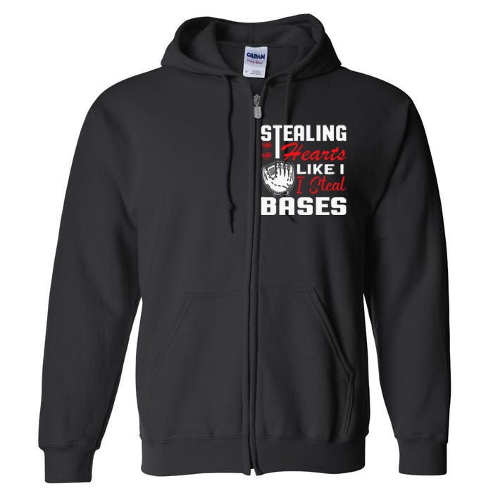 Stealing Hearts Like I Steal Bases Baseball Valentine's Day Full Zip Hoodie