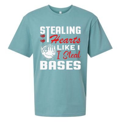 Stealing Hearts Like I Steal Bases Baseball Valentine's Day Sueded Cloud Jersey T-Shirt