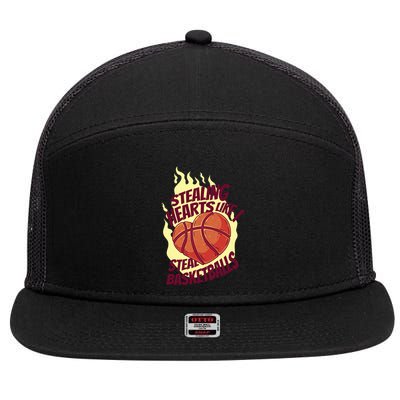 Stealing Hearts Like I Steal Basketballs 7 Panel Mesh Trucker Snapback Hat