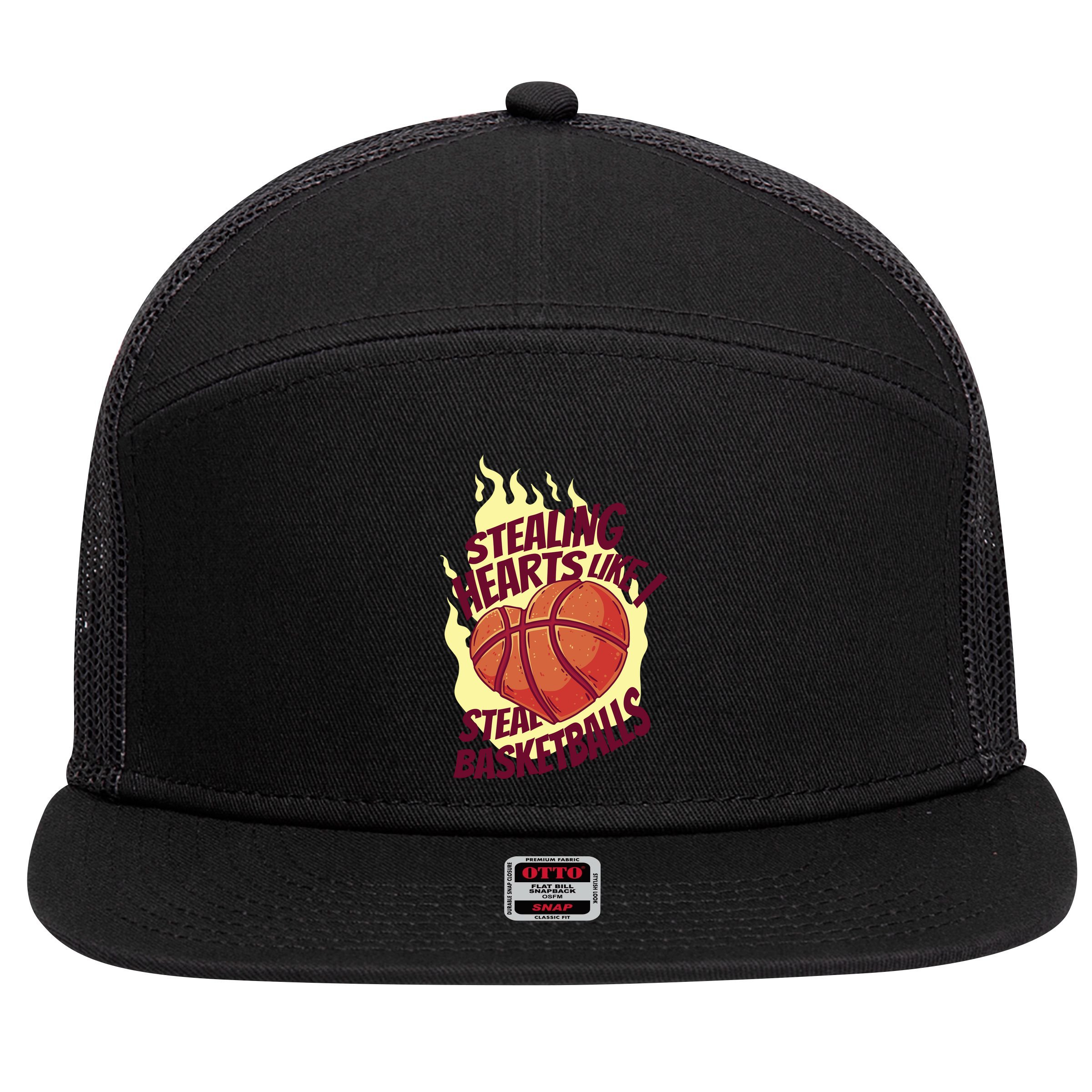 Stealing Hearts Like I Steal Basketballs 7 Panel Mesh Trucker Snapback Hat