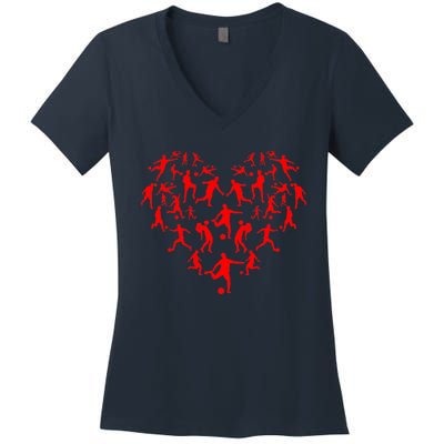 Soccer Heart Love Valentines Day Women's V-Neck T-Shirt