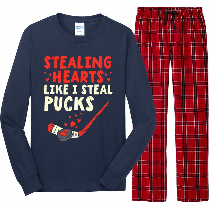 Stealing Heart Like I Steal Pucks Valentines Day Hockey Long Sleeve Pajama Set