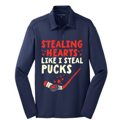 Stealing Heart Like I Steal Pucks Valentines Day Hockey Silk Touch Performance Long Sleeve Polo